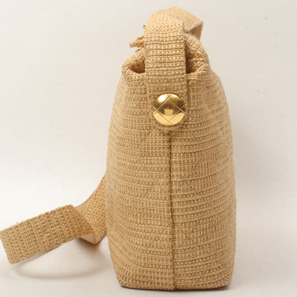 Chanel Around 1992 Made Straw Turn-Lock Shoulder Bag Beige