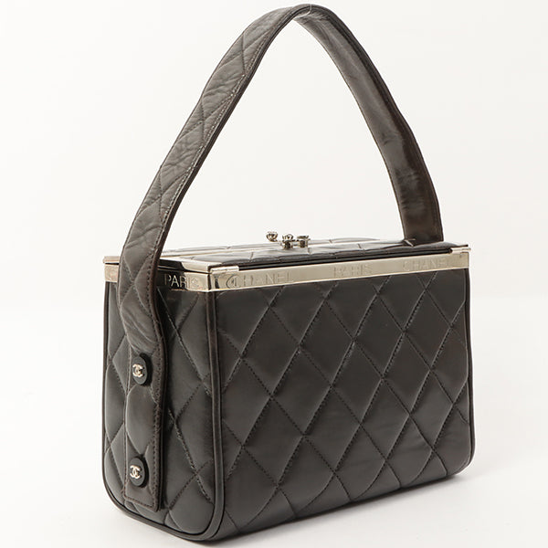 Chanel Around 1997 Made Logo Plate Box Handbag Black/Silver