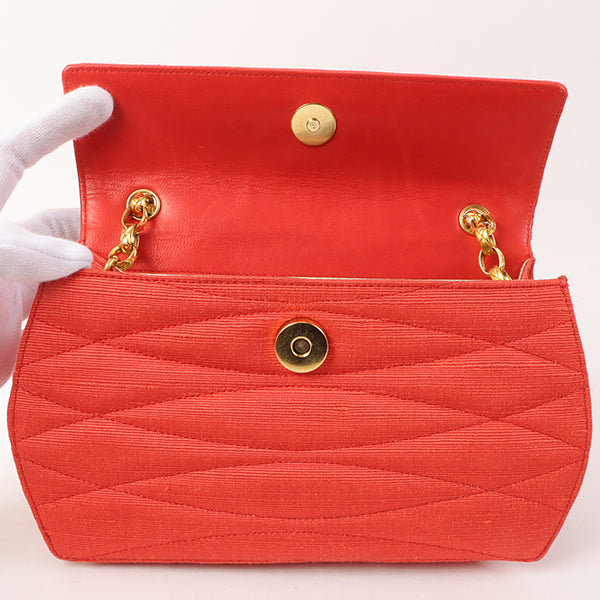 CHANEL Around 1998 Made Cotton Pearl Cc Mark Bijoux Chain Bag Red
