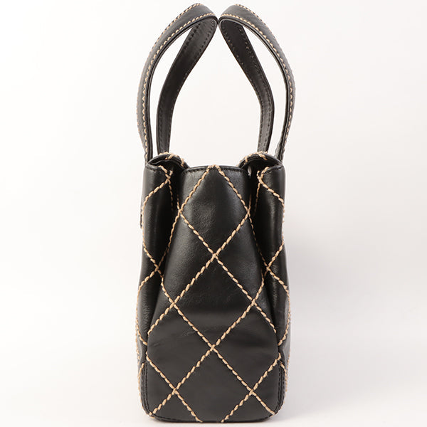 Chanel Around 2000 Made Wild Stitch Cc Mark Plate Top Handle Bag Black