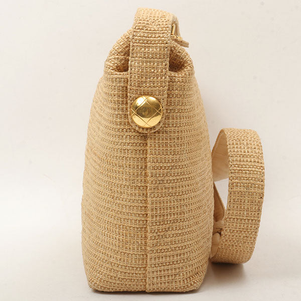 Chanel Around 1992 Made Straw Turn-Lock Shoulder Bag Beige