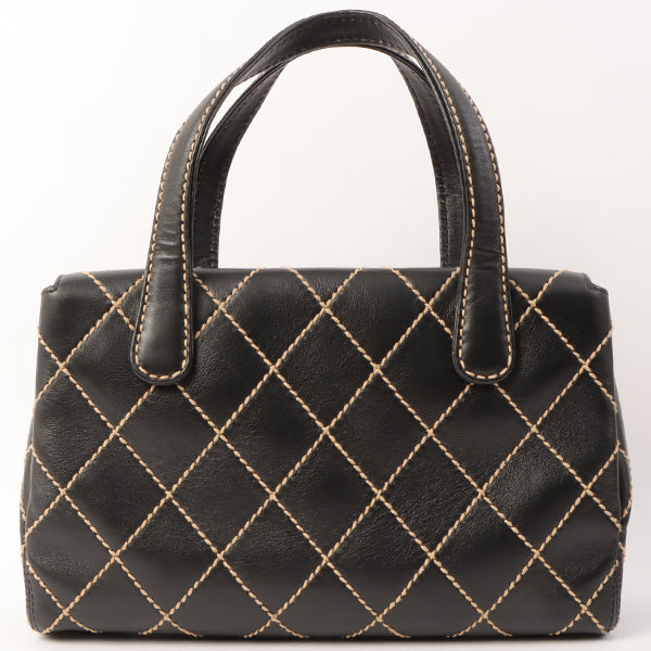 Chanel Around 2000 Made Wild Stitch Cc Mark Plate Top Handle Bag Black