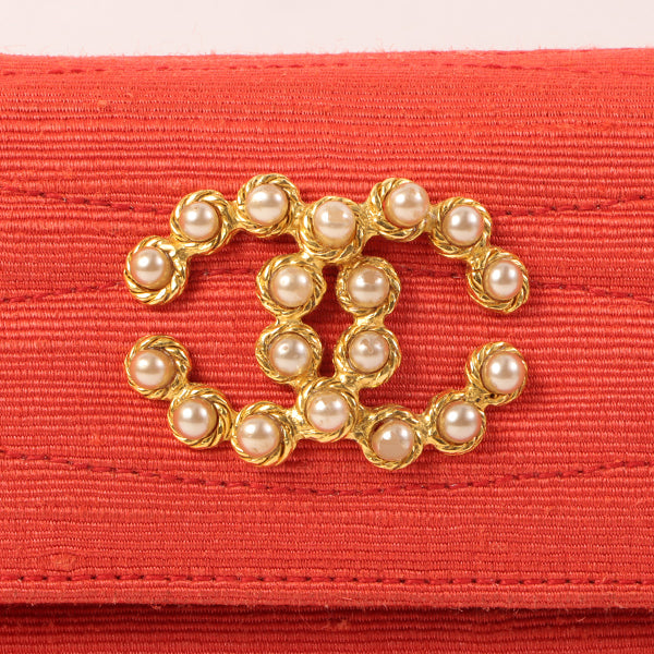 CHANEL Around 1998 Made Cotton Pearl Cc Mark Bijoux Chain Bag Red