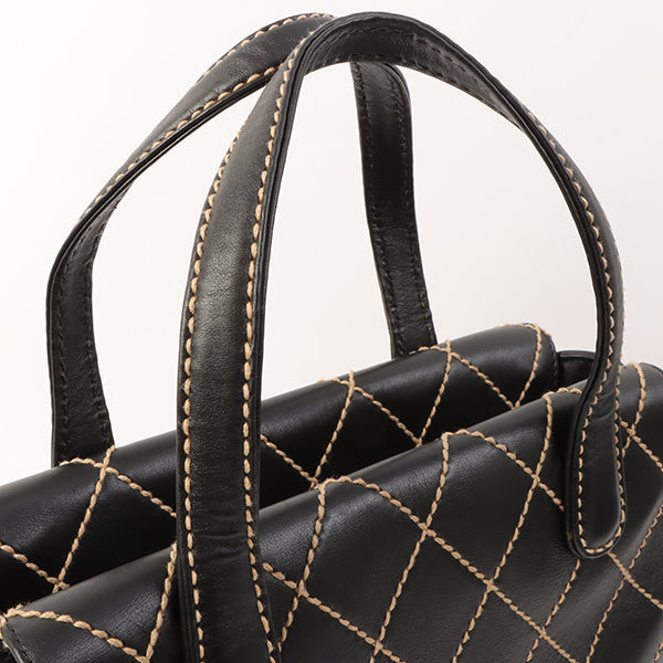 Chanel Around 2000 Made Wild Stitch Cc Mark Plate Top Handle Bag Black