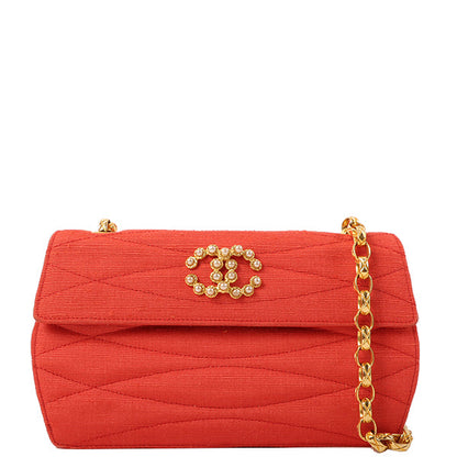 CHANEL Around 1998 Made Cotton Pearl Cc Mark Bijoux Chain Bag Red