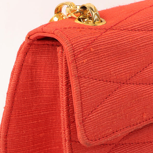 CHANEL Around 1998 Made Cotton Pearl Cc Mark Bijoux Chain Bag Red