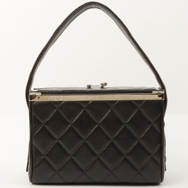 Chanel Around 1997 Made Logo Plate Box Handbag Black/Silver