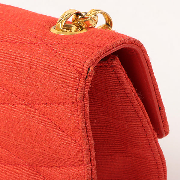 CHANEL Around 1998 Made Cotton Pearl Cc Mark Bijoux Chain Bag Red
