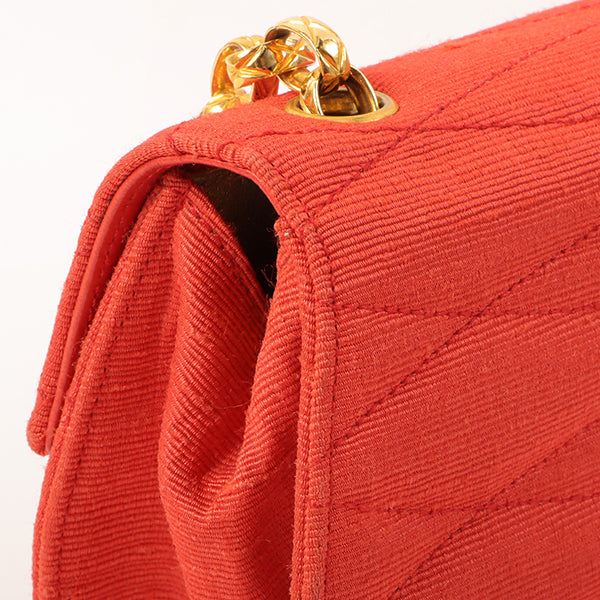 CHANEL Around 1998 Made Cotton Pearl Cc Mark Bijoux Chain Bag Red