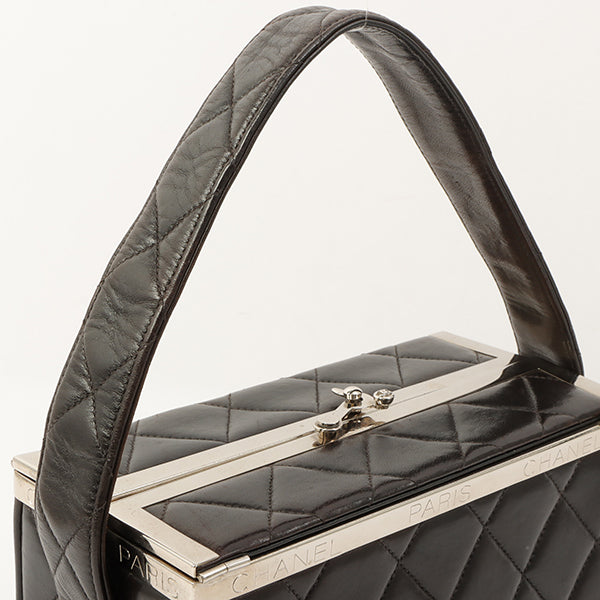 Chanel Around 1997 Made Logo Plate Box Handbag Black/Silver
