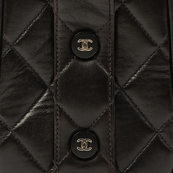 Chanel Around 1997 Made Logo Plate Box Handbag Black/Silver