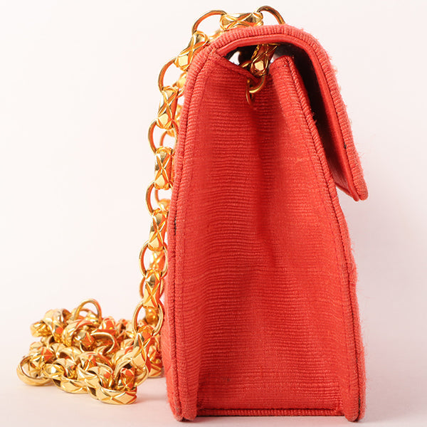 CHANEL Around 1998 Made Cotton Pearl Cc Mark Bijoux Chain Bag Red