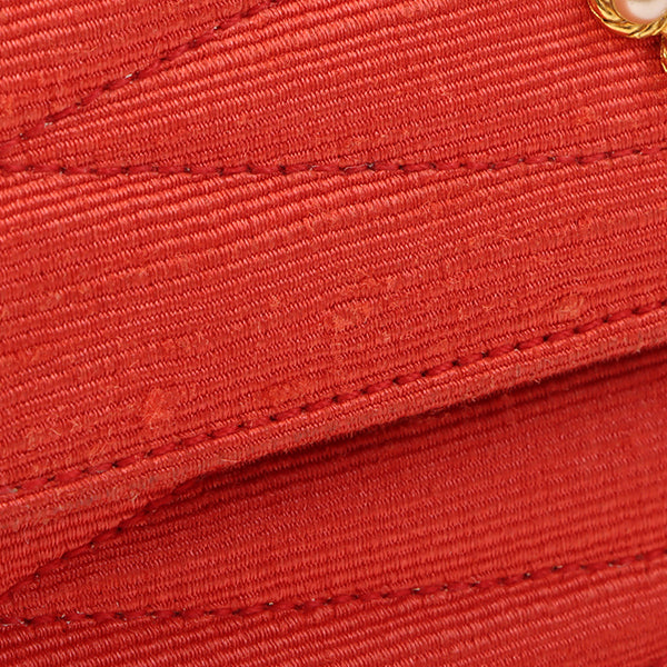 CHANEL Around 1998 Made Cotton Pearl Cc Mark Bijoux Chain Bag Red