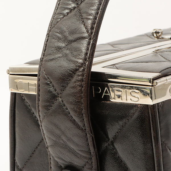Chanel Around 1997 Made Logo Plate Box Handbag Black/Silver