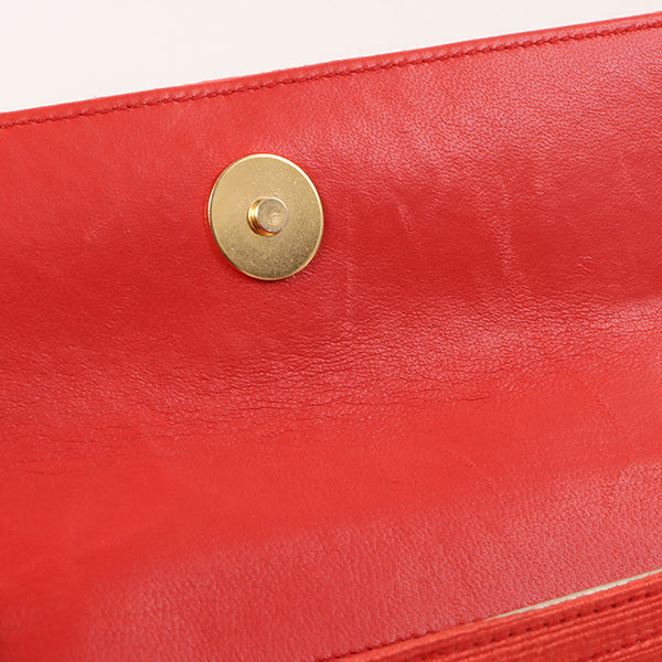 CHANEL Around 1998 Made Cotton Pearl Cc Mark Bijoux Chain Bag Red