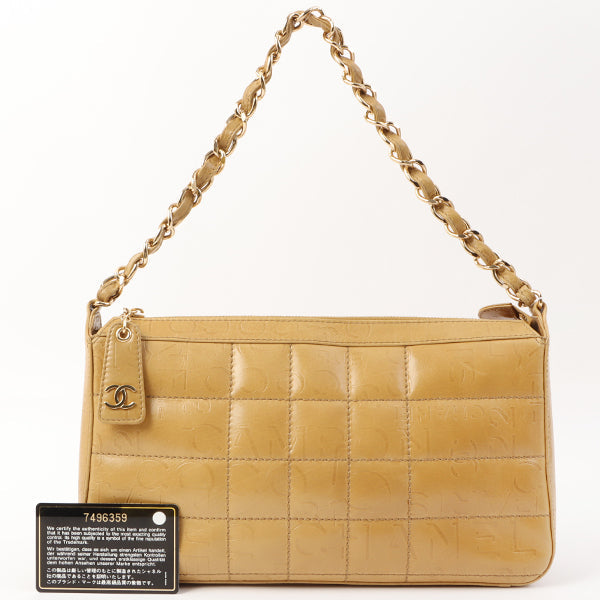 Chanel Around 2002 Made Chocolate Bar Logo Embossed Chain Shoulder Bag Mustard