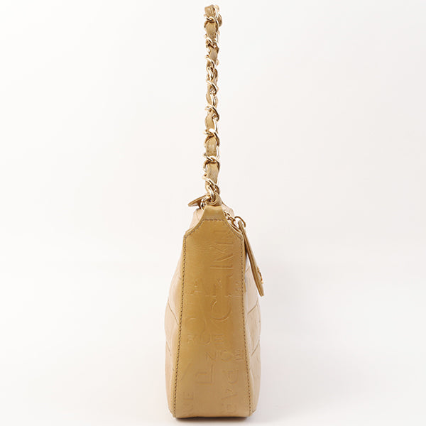 Chanel Around 2002 Made Chocolate Bar Logo Embossed Chain Shoulder Bag Mustard