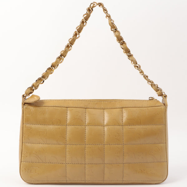 Chanel Around 2002 Made Chocolate Bar Logo Embossed Chain Shoulder Bag Mustard
