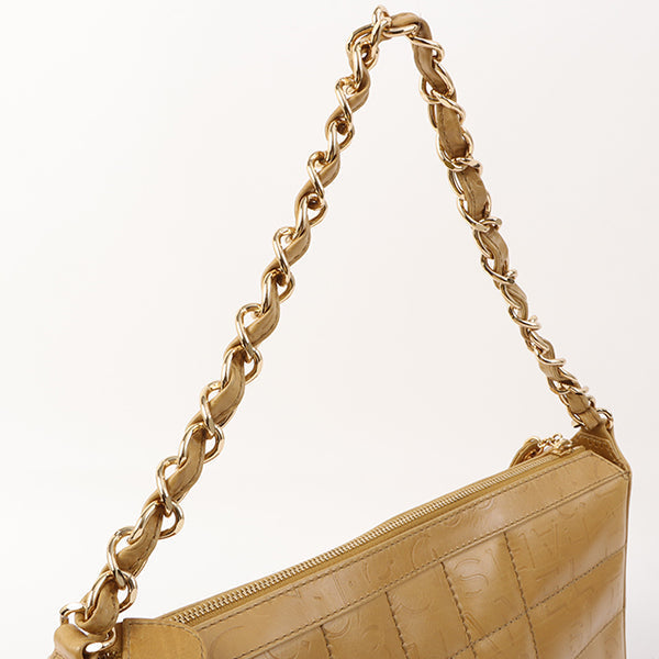 Chanel Around 2002 Made Chocolate Bar Logo Embossed Chain Shoulder Bag Mustard