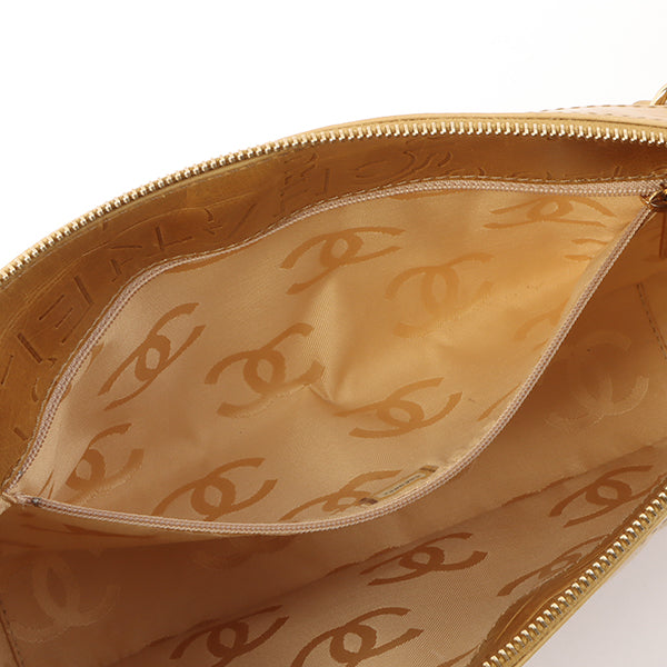 Chanel Around 2002 Made Chocolate Bar Logo Embossed Chain Shoulder Bag Mustard
