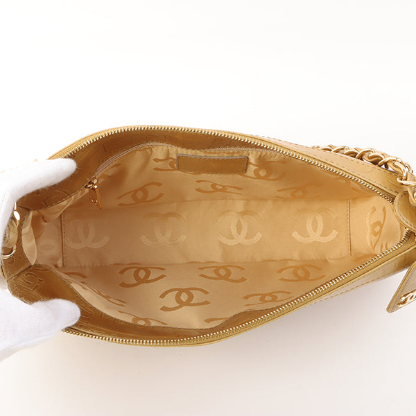 Chanel Around 2002 Made Chocolate Bar Logo Embossed Chain Shoulder Bag Mustard