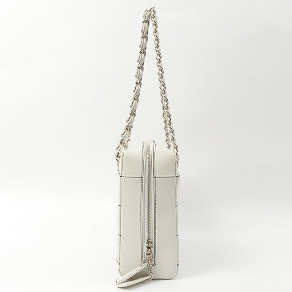 Chanel Around 2002 Made Chocolate Bar Stitch Cc Mark Plate Chain Bag White
