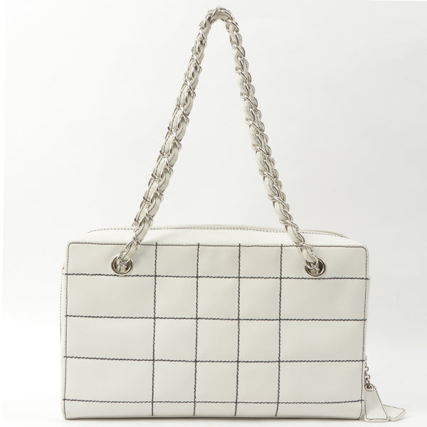 Chanel Around 2002 Made Chocolate Bar Stitch Cc Mark Plate Chain Bag White