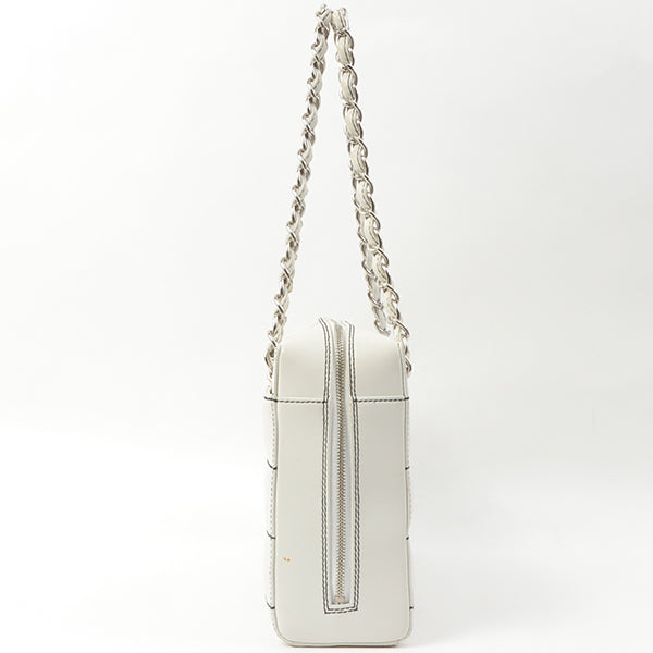 Chanel Around 2002 Made Chocolate Bar Stitch Cc Mark Plate Chain Bag White