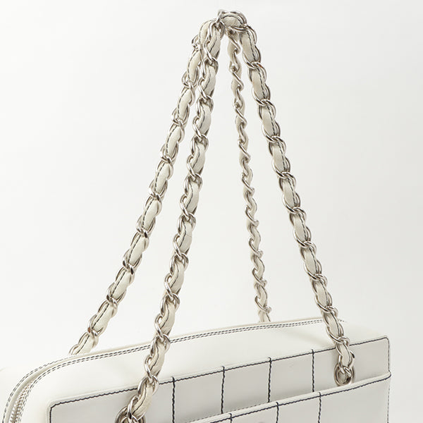 Chanel Around 2002 Made Chocolate Bar Stitch Cc Mark Plate Chain Bag White
