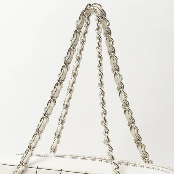 Chanel Around 2002 Made Chocolate Bar Stitch Cc Mark Plate Chain Bag White