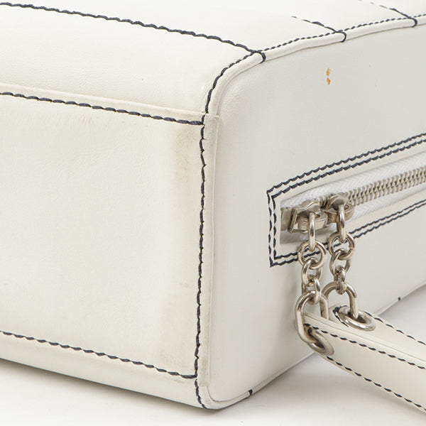 Chanel Around 2002 Made Chocolate Bar Stitch Cc Mark Plate Chain Bag White