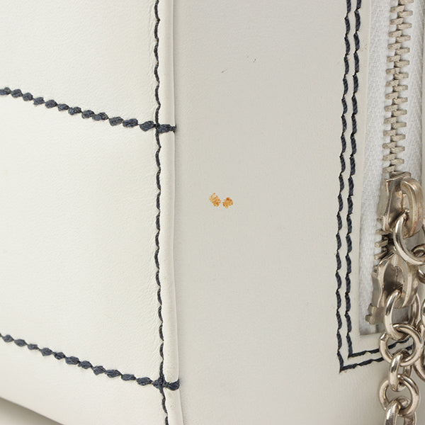 Chanel Around 2002 Made Chocolate Bar Stitch Cc Mark Plate Chain Bag White