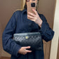 Chanel Navy Leather Clutch Bag With 24K Gold Plated Hardware