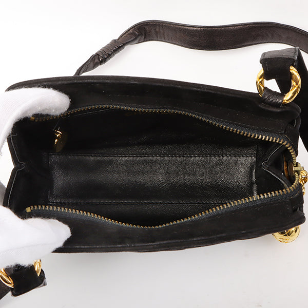 Chanel Around 1992 Made Suede Cc Mark Stitch Ball Charm Shoulder Bag Black