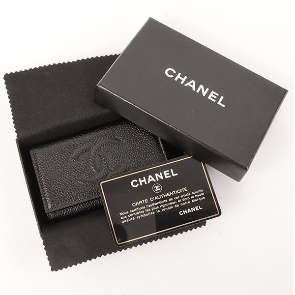 CHANEL Around 1997 Made Caviar Skin Cc Mark Stitch Key Case Black