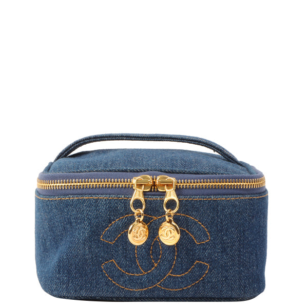Chanel Around 1997 Made Denim Cc Mark Stitch Vanity Indigo