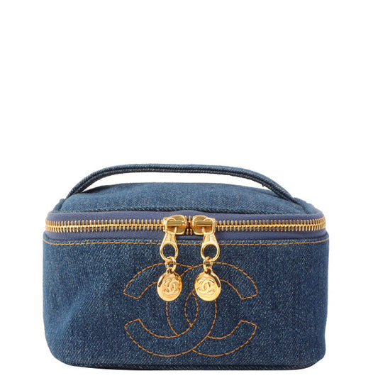 Chanel Around 1997 Made Denim Cc Mark Stitch Vanity Indigo