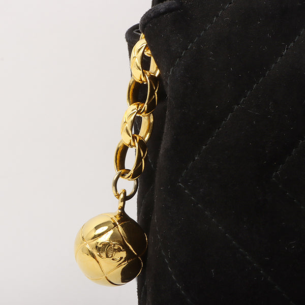 Chanel Around 1992 Made Suede Cc Mark Stitch Ball Charm Shoulder Bag Black