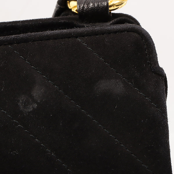 Chanel Around 1992 Made Suede Cc Mark Stitch Ball Charm Shoulder Bag Black