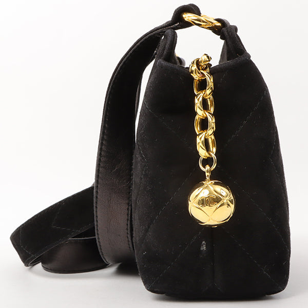 Chanel Around 1992 Made Suede Cc Mark Stitch Ball Charm Shoulder Bag Black