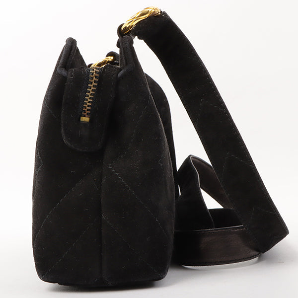 Chanel Around 1992 Made Suede Cc Mark Stitch Ball Charm Shoulder Bag Black