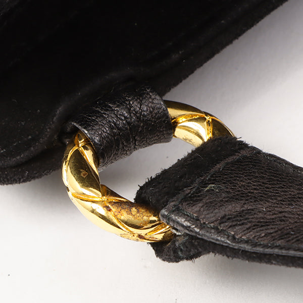 Chanel Around 1992 Made Suede Cc Mark Stitch Ball Charm Shoulder Bag Black