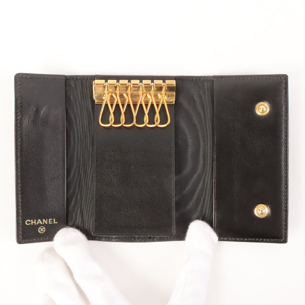 CHANEL Around 1997 Made Caviar Skin Cc Mark Stitch Key Case Black
