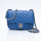 CHANEL Chevron Lambskin Blue Leather Square Mini Flap Bag
