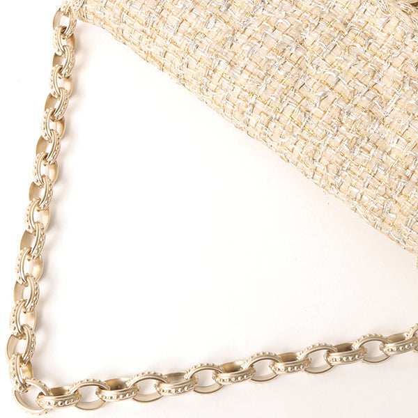 Chanel Around 2007 Made Tweed Cc Mark Plate Chain Shoulder Bag Beige/Silver/Gold