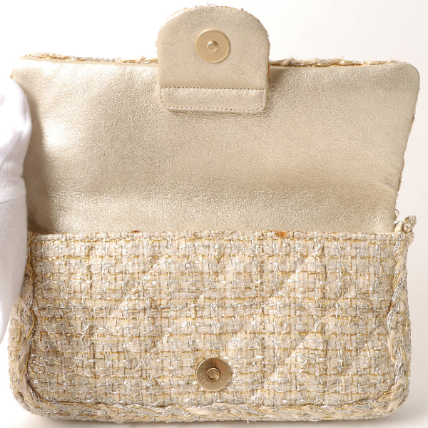 Chanel Around 2007 Made Tweed Cc Mark Plate Chain Shoulder Bag Beige/Silver/Gold