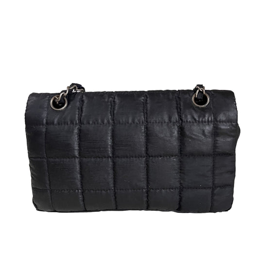 CHANEL Nylon Square Quilted Flap Bag Black Puffer Curved Bottom