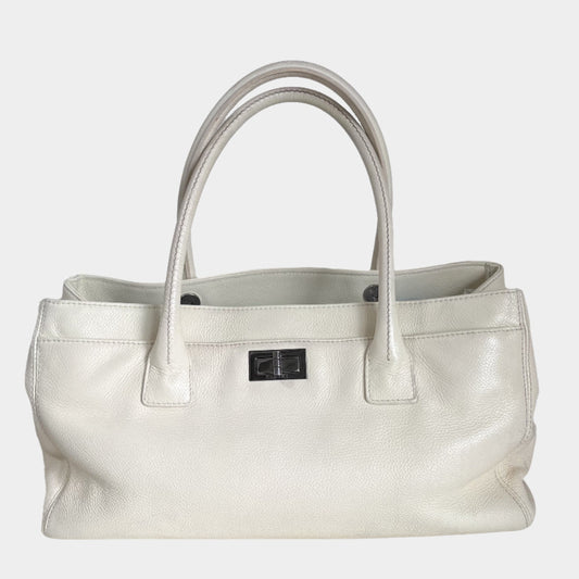 Chanel Cerf Executive East West Small White Caviar Leather Handbag