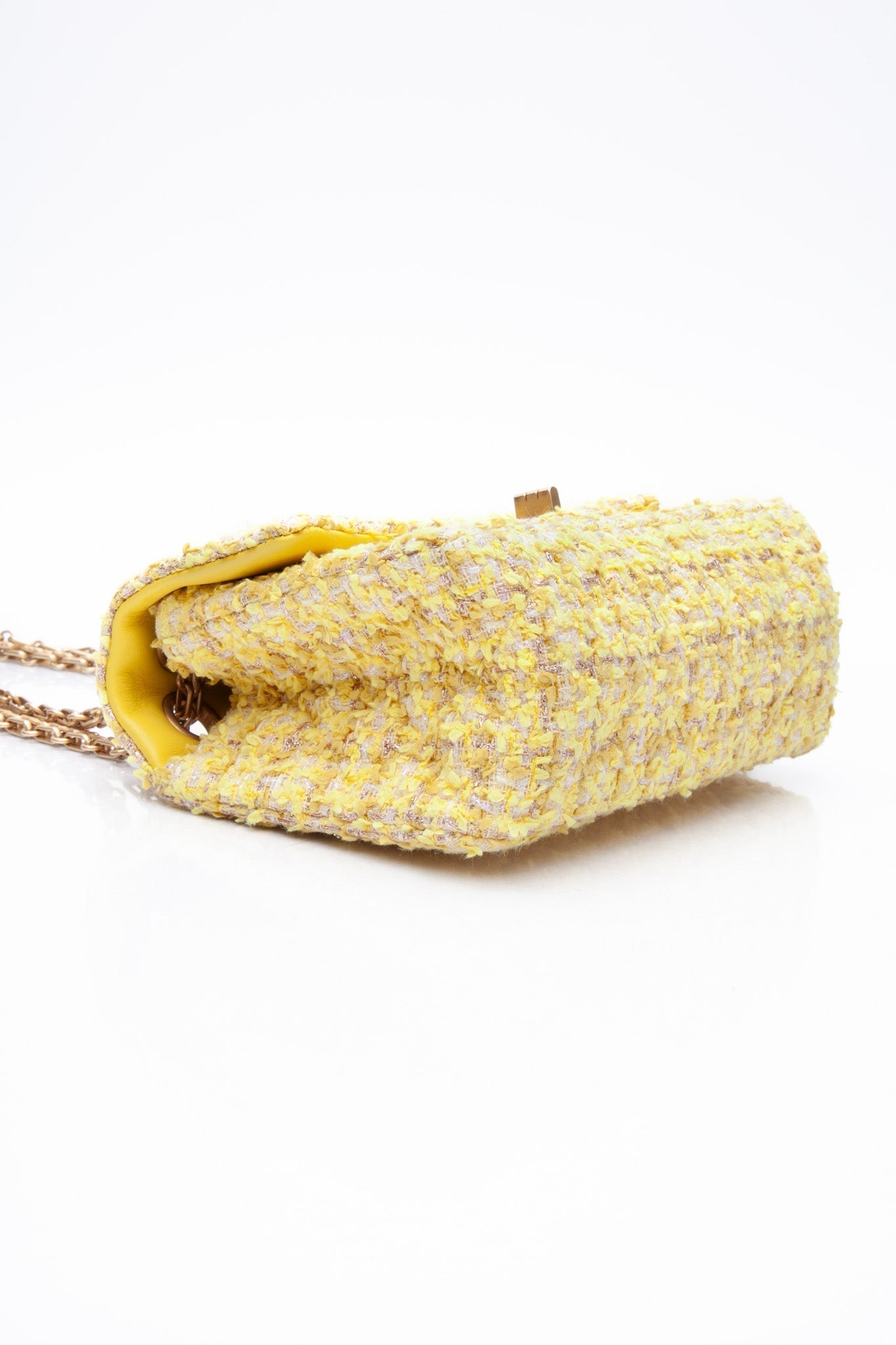 CHANEL Yellow Tweed Quilted 2.55 Reissue Mini Flap Bag
