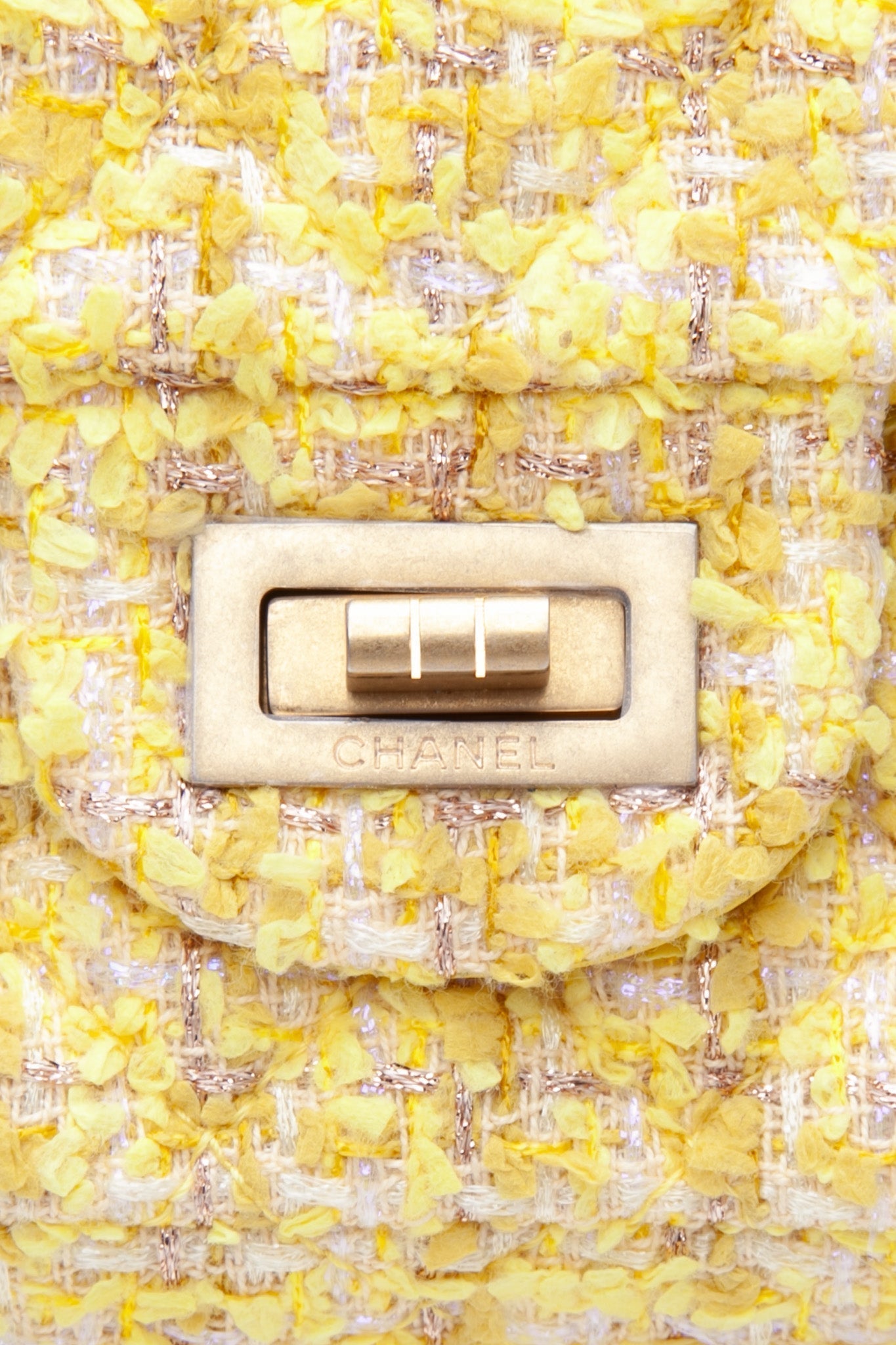 CHANEL Yellow Tweed Quilted 2.55 Reissue Mini Flap Bag